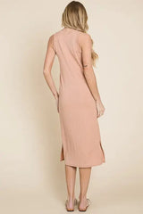 BOMBOM Ribbed Knit Sleeveless Midi Dress - Trendsi - Flyclothing LLC