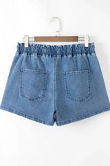 Drawstring High Waist Denim Shorts with Pockets - Trendsi - Flyclothing LLC