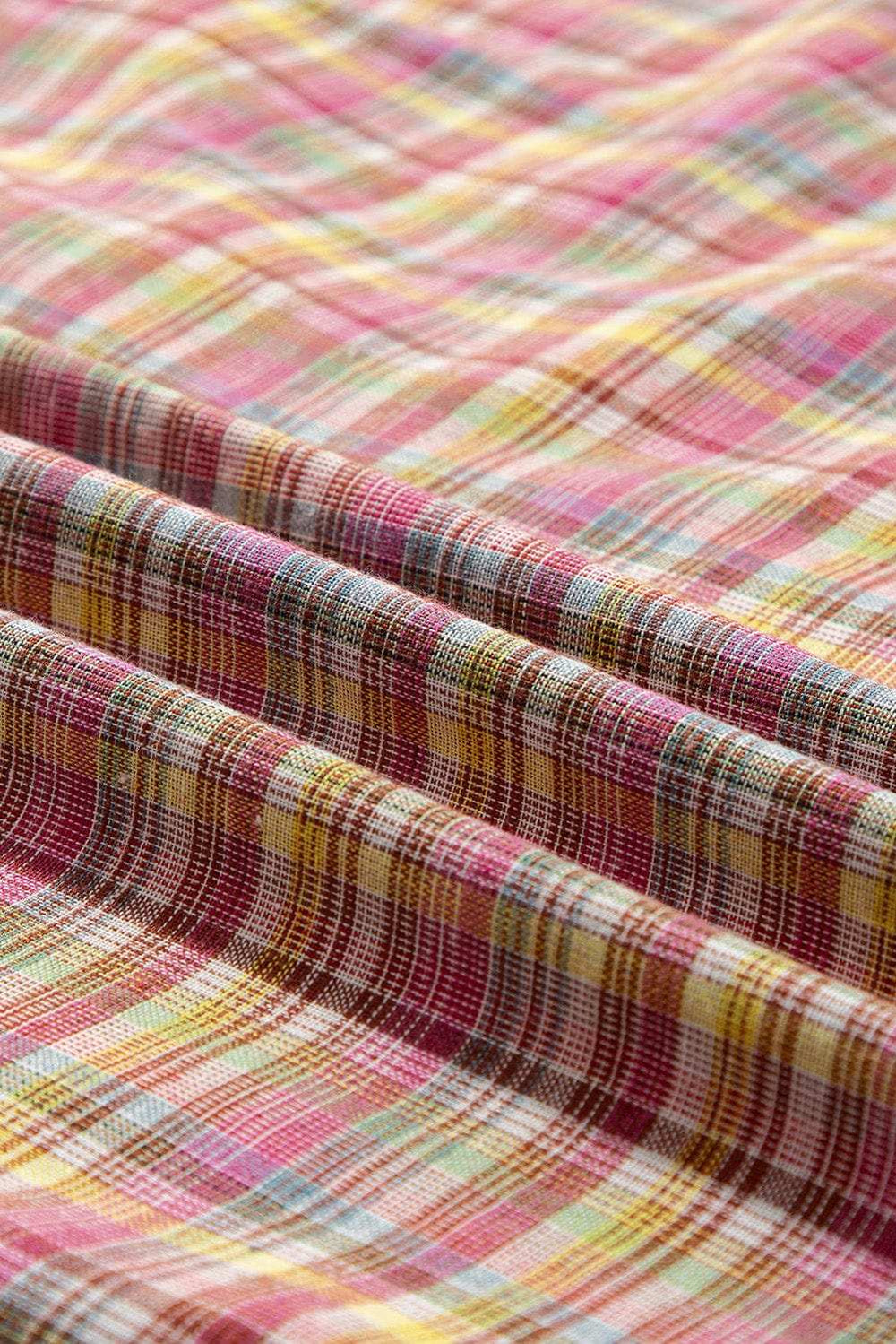 Mulit-Color Plaid Round Neck Long Sleeve Blouse - Trendsi - Flyclothing LLC