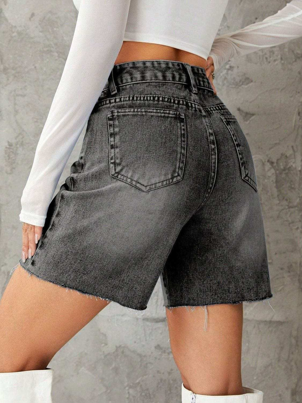 Frayed Hem Denim Shorts - Trendsi - Flyclothing LLC