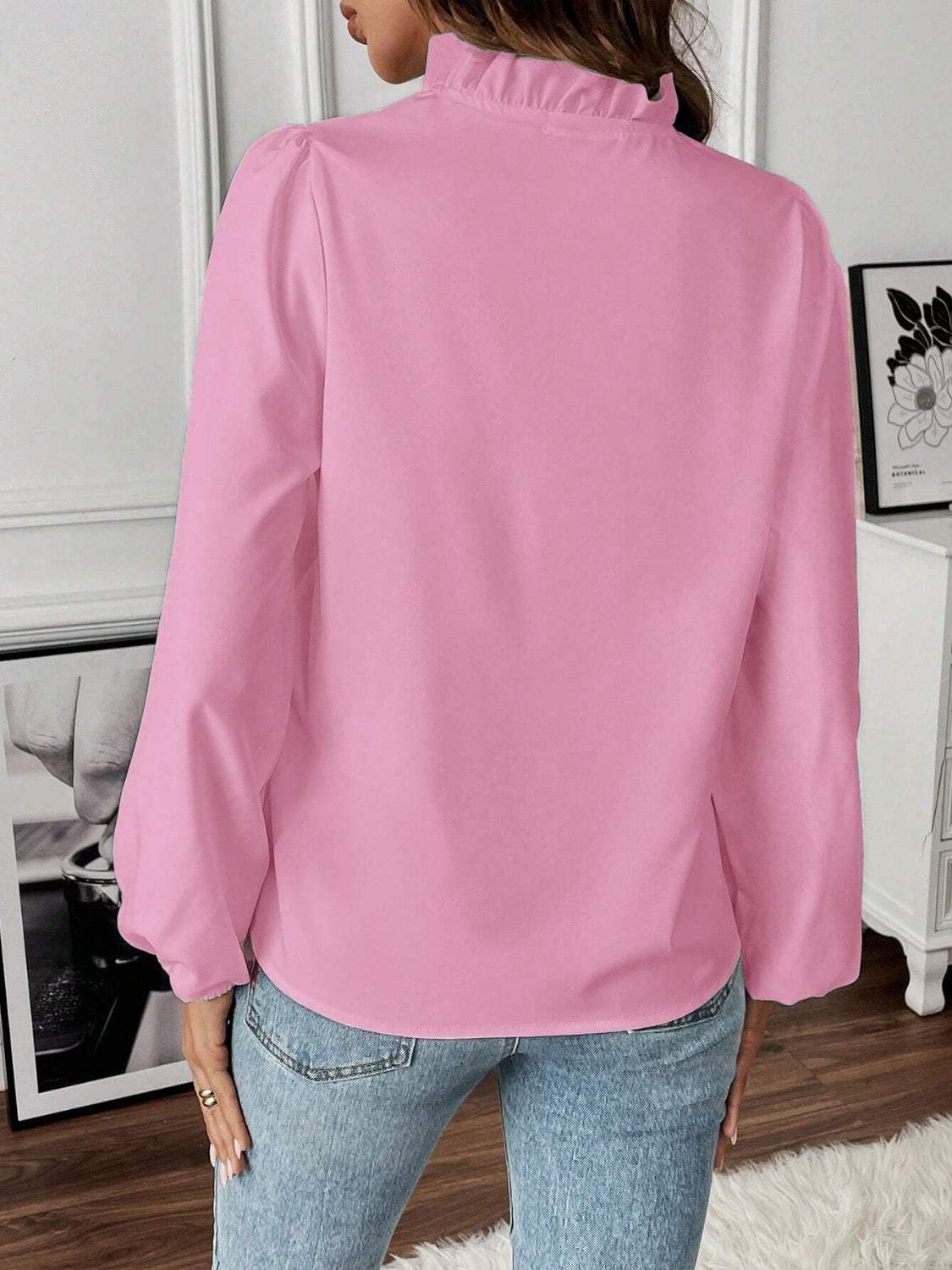 Ruffled V-Neck Long Sleeve Blouse - Trendsi - Flyclothing LLC