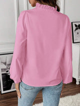 Ruffled V-Neck Long Sleeve Blouse - Trendsi - Flyclothing LLC