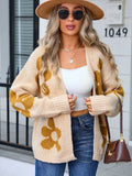 Flower Open Front Long Sleeve Cardigan - Trendsi