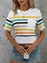 Striped Round Neck Short Sleeve T-Shirt - Trendsi - Flyclothing LLC