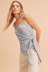 Aemi + Co Ditsy Floral Surplice Adjustable Straps Cami - Trendsi - Flyclothing LLC