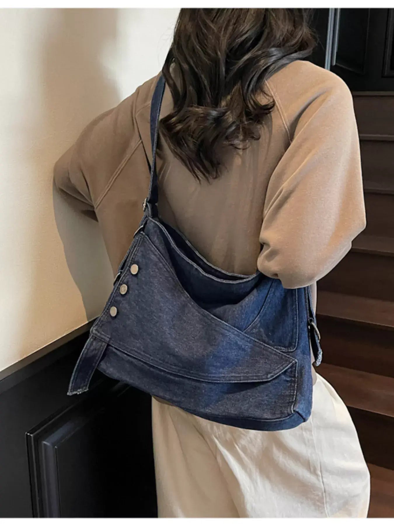 Casual Denim Crossbody Bag with Button Detail - Trendsi - Flyclothing LLC