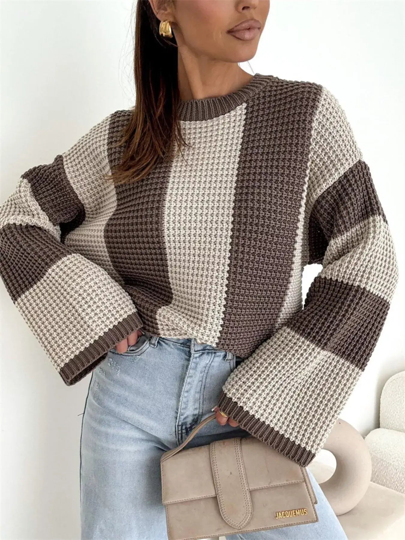 Color Block Long Sleeve Sweater - Trendsi - Flyclothing LLC
