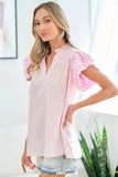 First Love Full Size Striped Flutter Sleeve Blouse - Trendsi