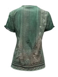 Cutout Printed Round Neck Short Sleeve Blouse - Trendsi - Flyclothing LLC