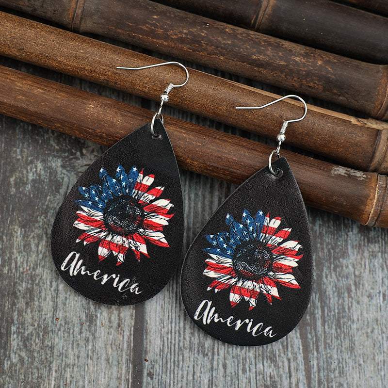 PU Leather Sunflower Teardrop Shape Earrings - Trendsi - Flyclothing LLC