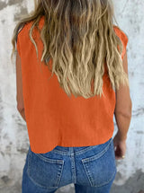 Full Size Button Down Cap Sleeve Linen Shirt Plus Size - Trendsi - Flyclothing LLC