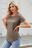 Smocked Round Neck Short Sleeve T-Shirt - Trendsi