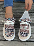 Geometric Lace-Up Round Toe Slip-Ons - Trendsi - Flyclothing LLC