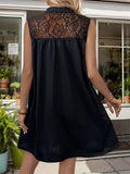 Lace Detail Notched Sleeveless Mini Dress - Trendsi
