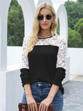 Waffle-Knit Lace Round Neck Long Sleeve T-Shirt - Trendsi