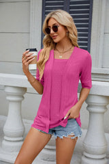 Texture Square Neck Half Sleeve Blouse - Trendsi - Flyclothing LLC