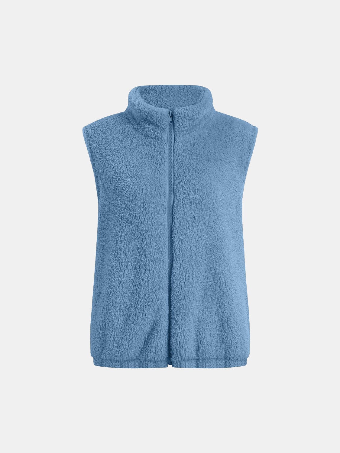Full Size Fuzzy Zip Up Vest Coat with Pockets - Trendsi