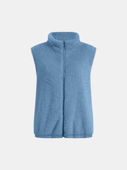 Full Size Fuzzy Zip Up Vest Coat with Pockets - Trendsi