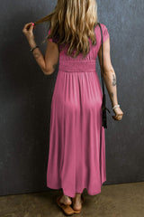 Smocked V-Neck Short Sleeve Dress - Trendsi - Flyclothing LLC