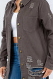 American Bazi Distressed Button Up Long Sleeve Denim Jacket - Trendsi - Flyclothing LLC