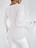 Ribbed Flare Sleeve Top - Trendsi - Flyclothing LLC