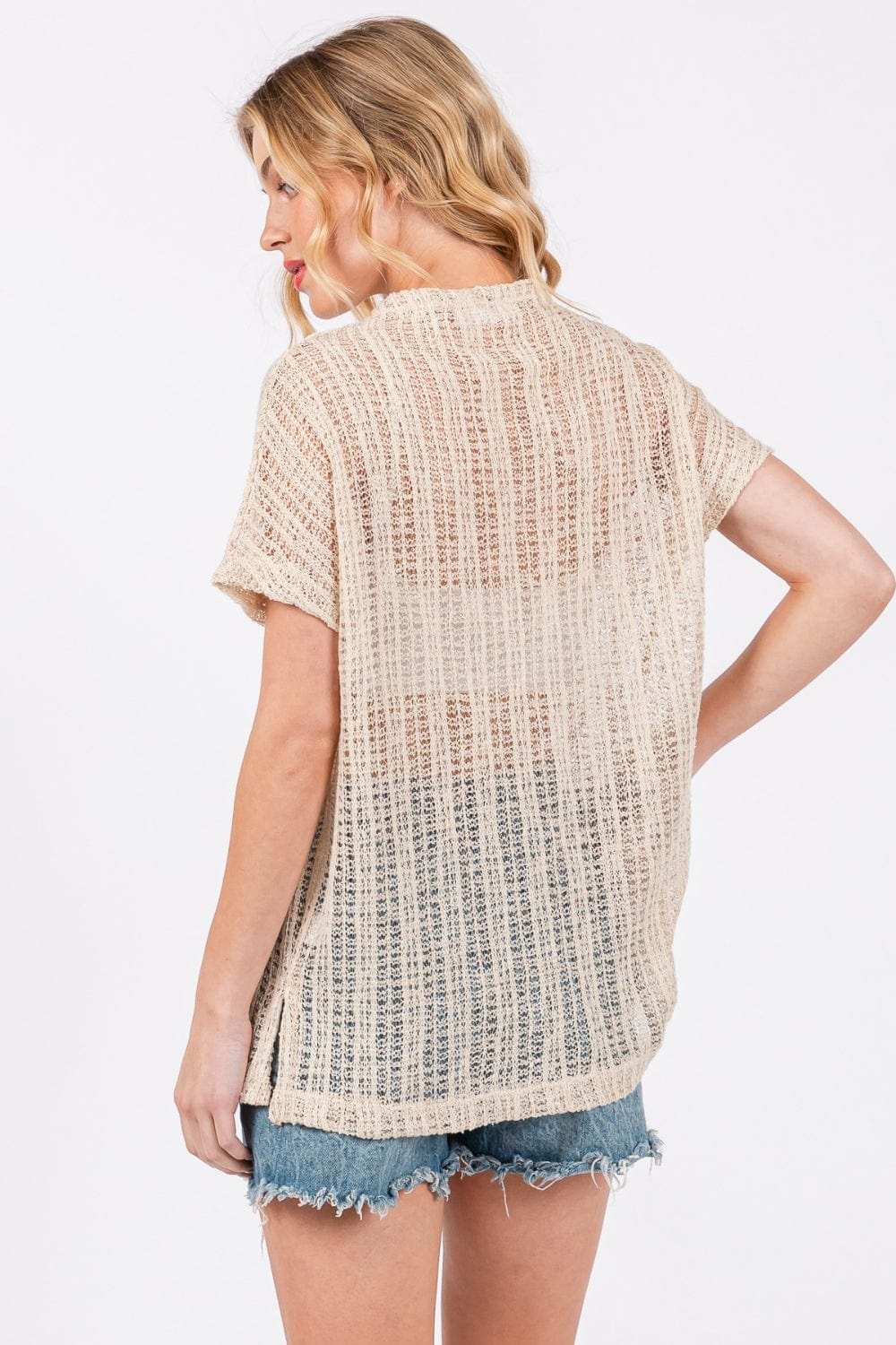 Ces Femme See Through Crochet Mock Neck Cover Up - Trendsi - Flyclothing LLC