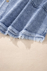 Raw Hem Button Down Long Sleeve Denim Dress - Trendsi - Flyclothing LLC