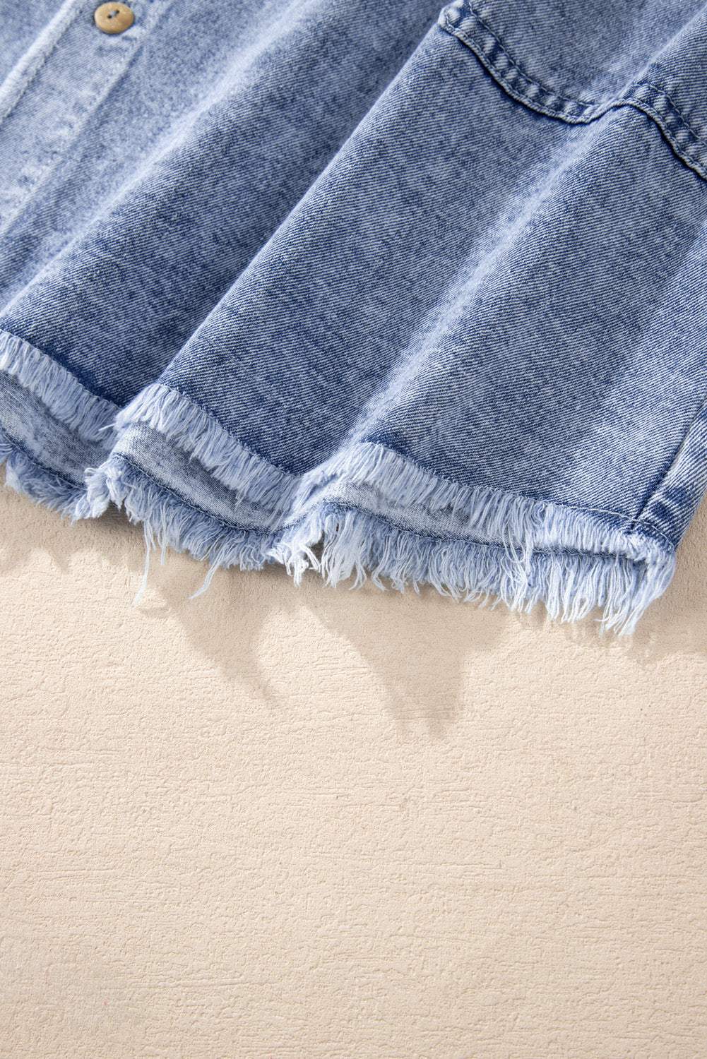 Raw Hem Button Down Long Sleeve Denim Dress - Trendsi - Flyclothing LLC