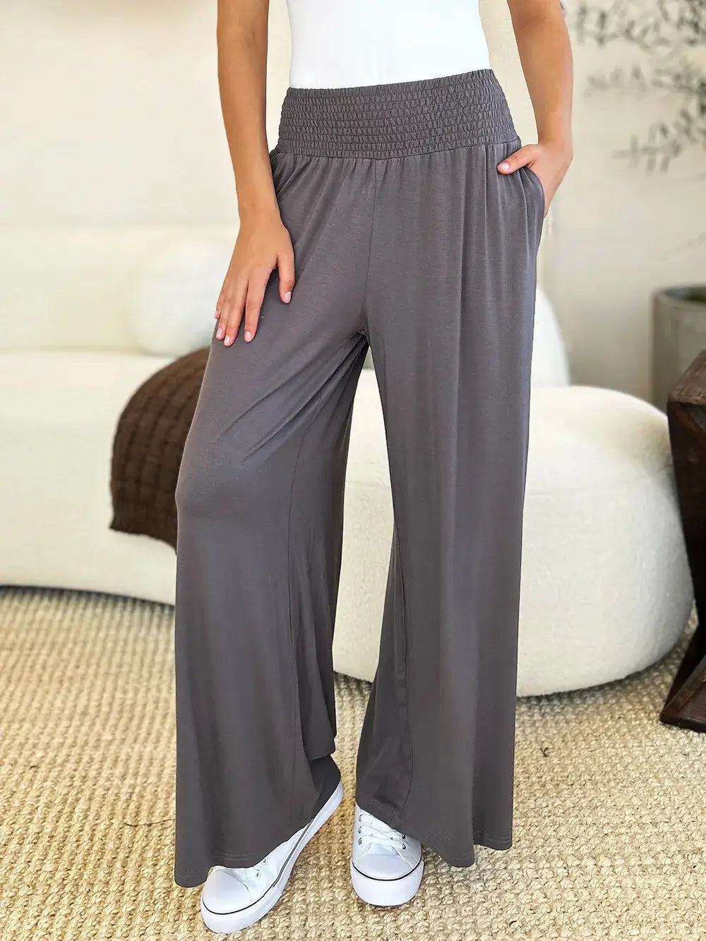 Basic Bae Full Size Smocked Wide Waistband Wide Leg Pants - ShopBasicbae - Flyclothing LLC