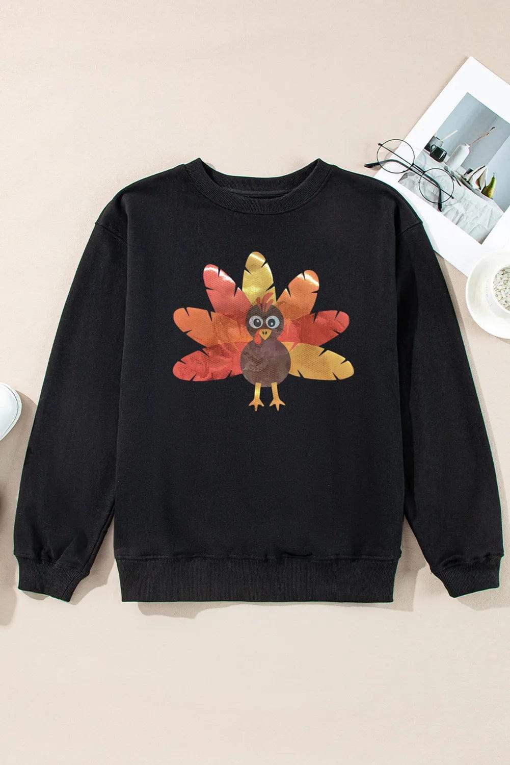 Graphic Round Neck Long Sleeve Sweatshirt - Trendsi - Flyclothing LLC