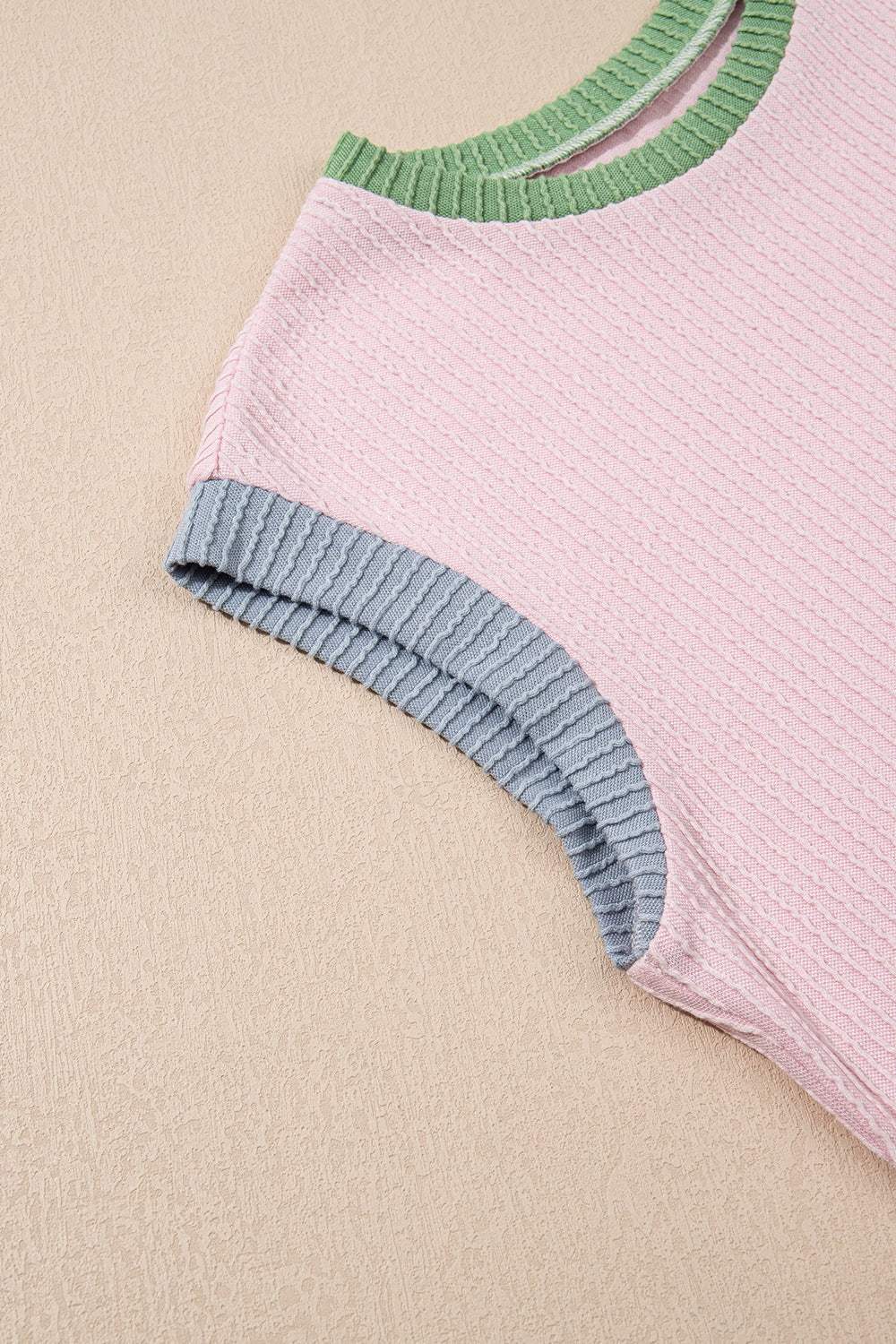 Contrast Trim Round Neck Cap Sleeve Top - Trendsi - Flyclothing LLC