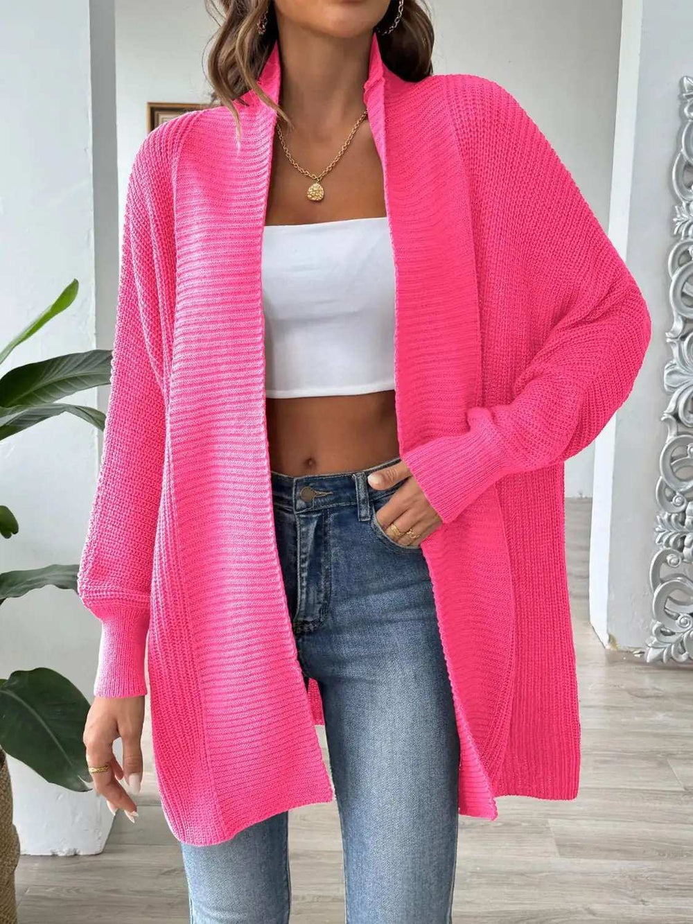 Open Front Long Sleeve Cardigan - Trendsi - Flyclothing LLC