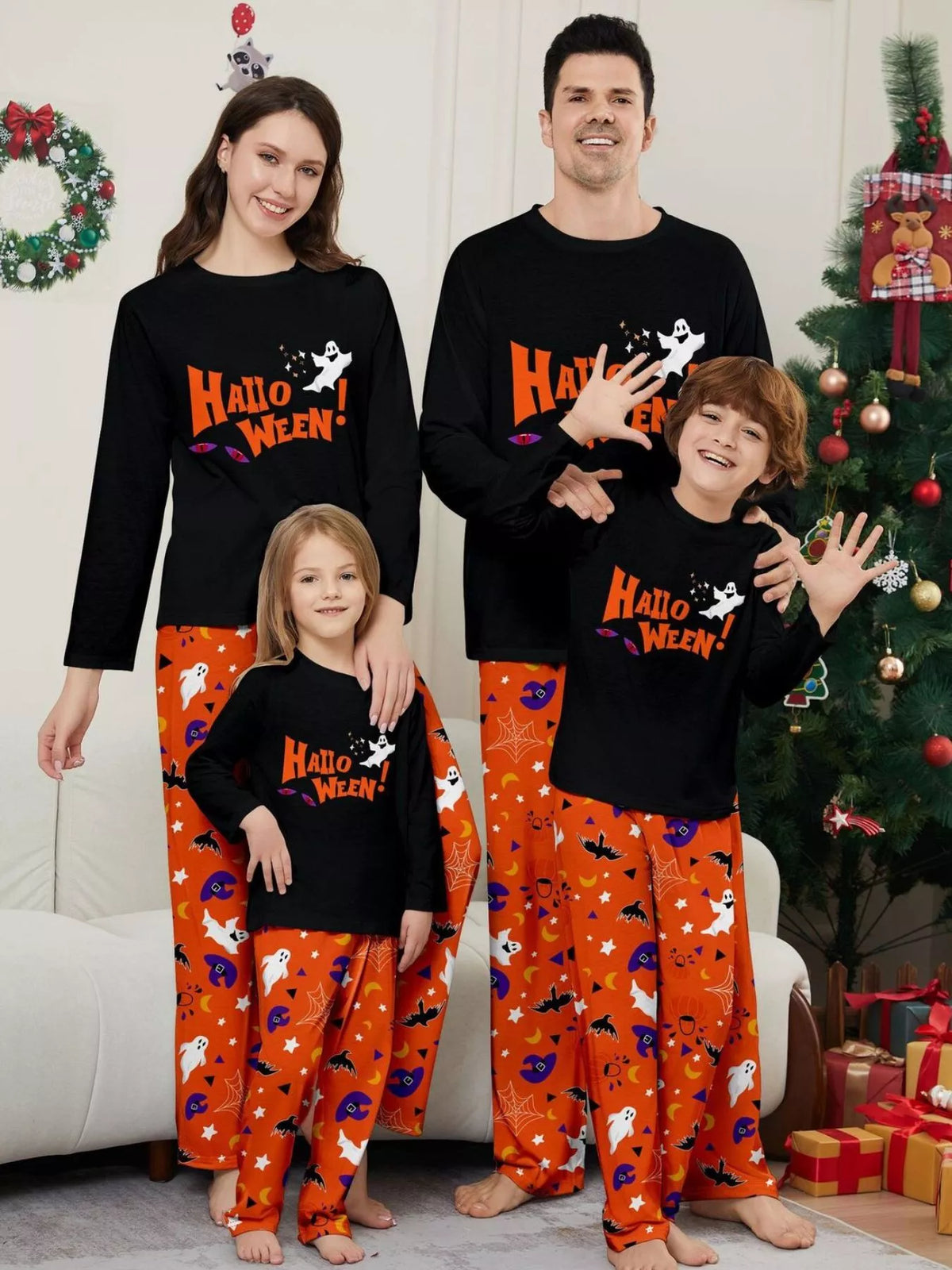 Full Size Halloween Family Matching Pajama Set with Ghost and Pumpkin Print Plus Size - Trendsi - Flyclothing LLC