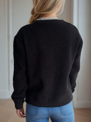 Contrast Button Down Long Sleeve Cardigan - Trendsi