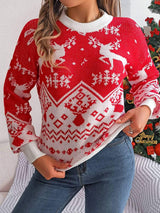 Christmas Element Round Neck Long Sleeve Sweater - Trendsi - Flyclothing LLC