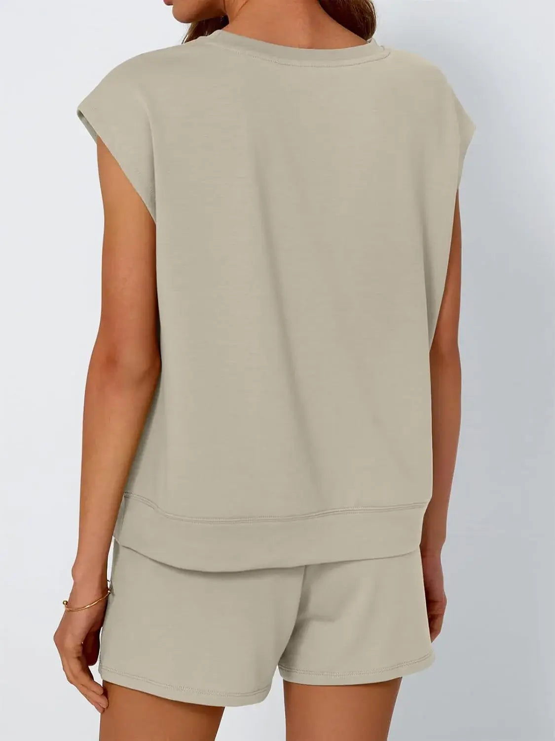 Round Neck Cap Sleeve Top and Shorts Set - Trendsi - Flyclothing LLC