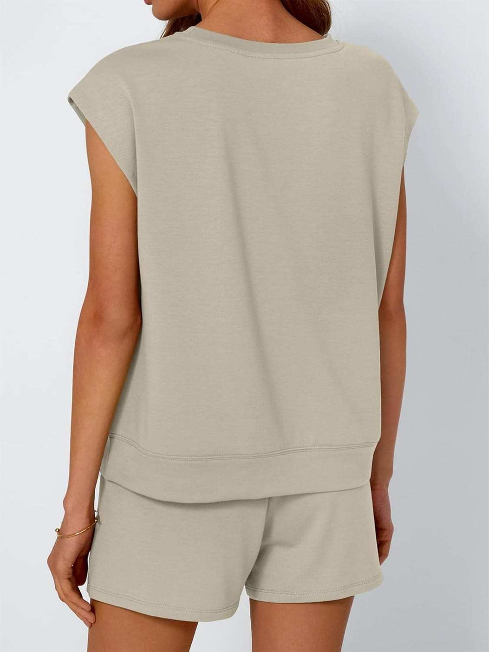 Round Neck Cap Sleeve Top and Shorts Set - Trendsi - Flyclothing LLC