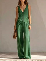 Full Size Zipper Front Tank and Wide-Leg Pants Set Plus Size - Trendsi - Flyclothing LLC