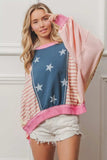 BiBi Stars and Stripes Round Neck Long Sleeve Top - Trendsi - Flyclothing LLC