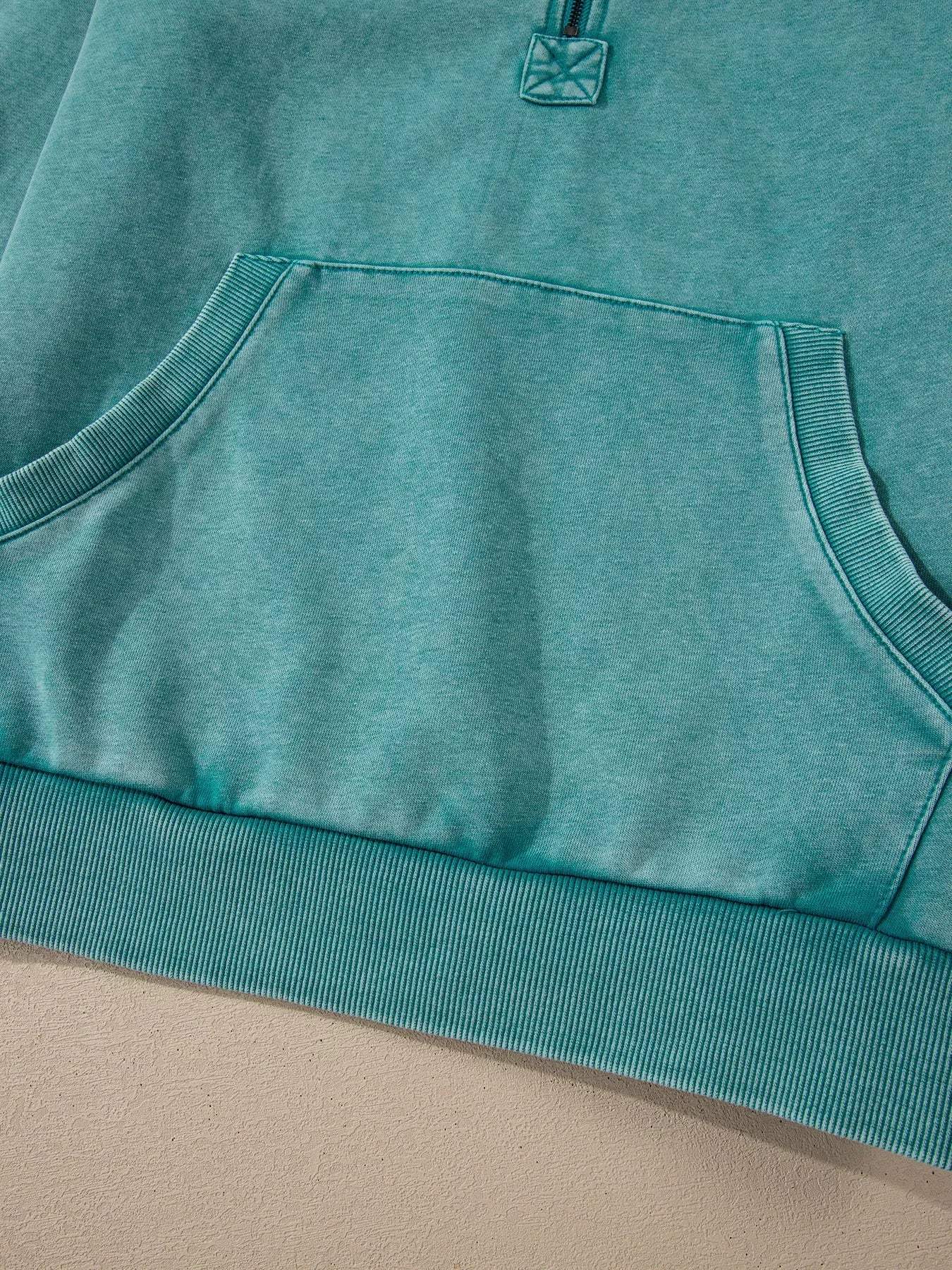 Half Zip Kangaroo Pocket Mineral Wash Baggy Hoodie - Trendsi - Flyclothing LLC
