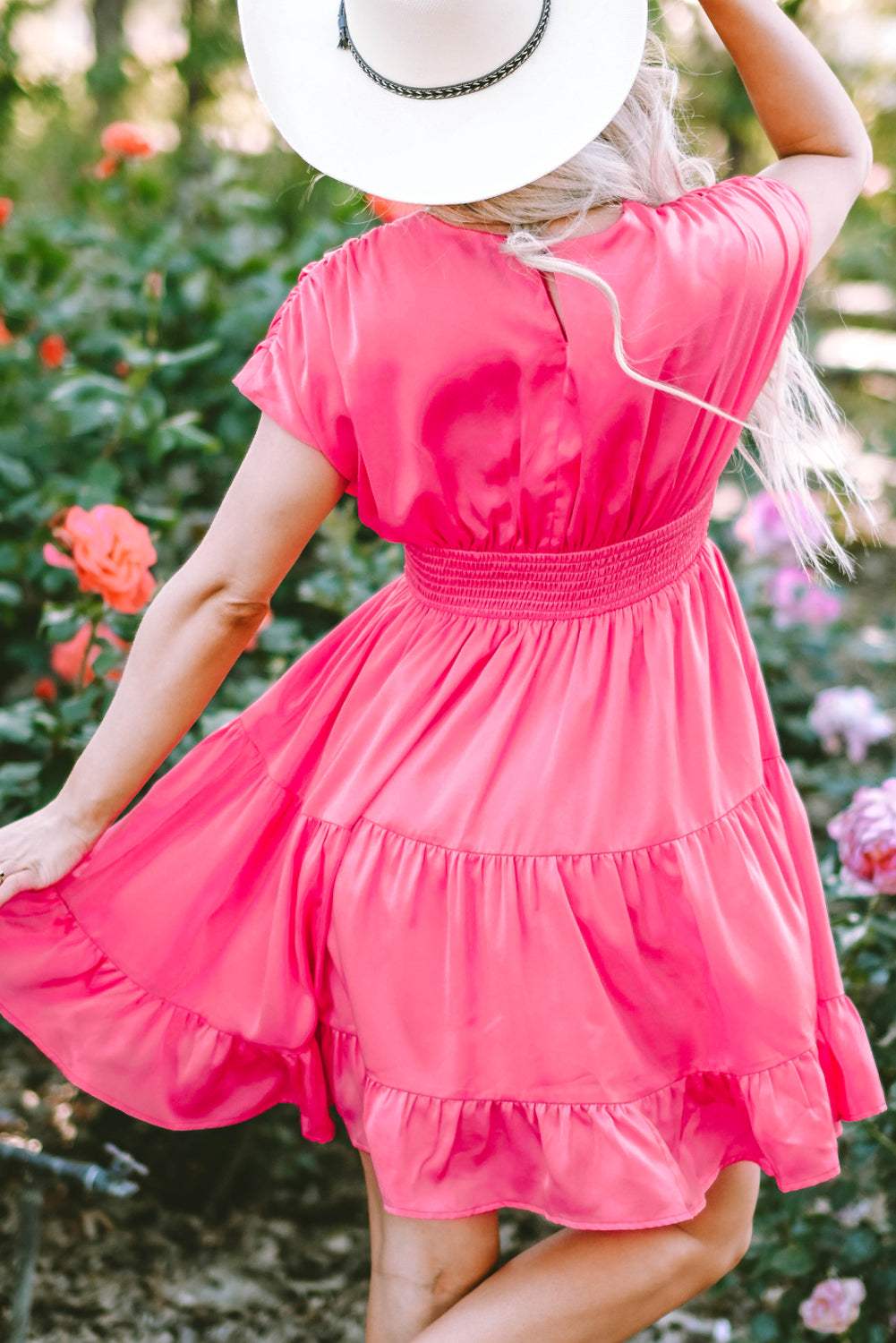 Smocked V-Neck Cap Sleeve Dress - Trendsi - Flyclothing LLC