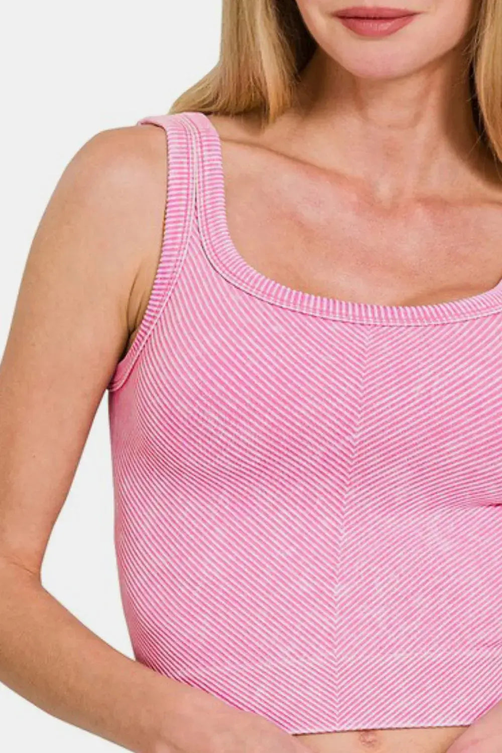 Zenana Washed Ribbed Scoop Neck Wide Strap Tank - Trendsi - Flyclothing LLC