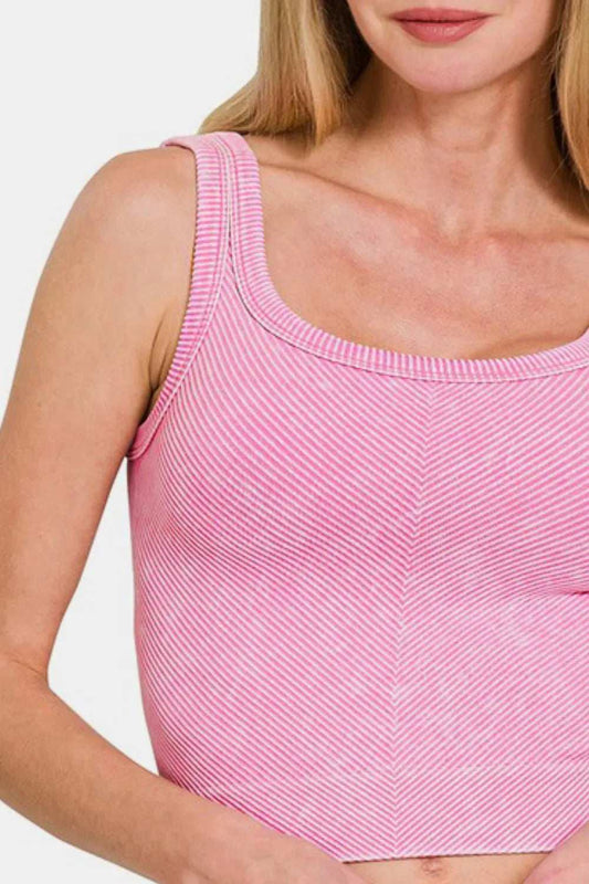 Zenana Washed Ribbed Scoop Neck Wide Strap Tank - Trendsi - Flyclothing LLC