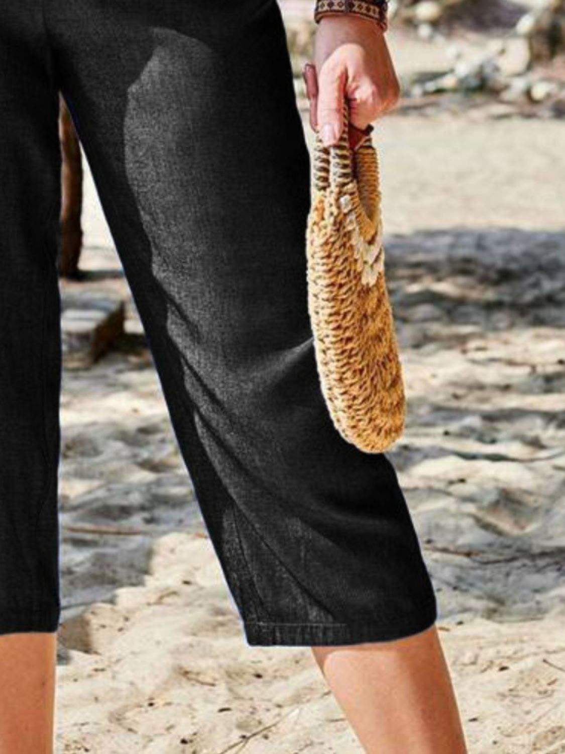Pocketed Elastic Waist Capris - Trendsi - Flyclothing LLC