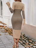 Striped V-Neck Long Sleeve Sweater Dress - Trendsi - Flyclothing LLC