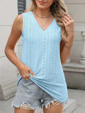 V-Neck Eyelet Knit Cami Tank Top - Trendsi - Flyclothing LLC