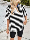 Lovelet Striped Round Neck Half Sleeve T-Shirt - Trendsi - Flyclothing LLC