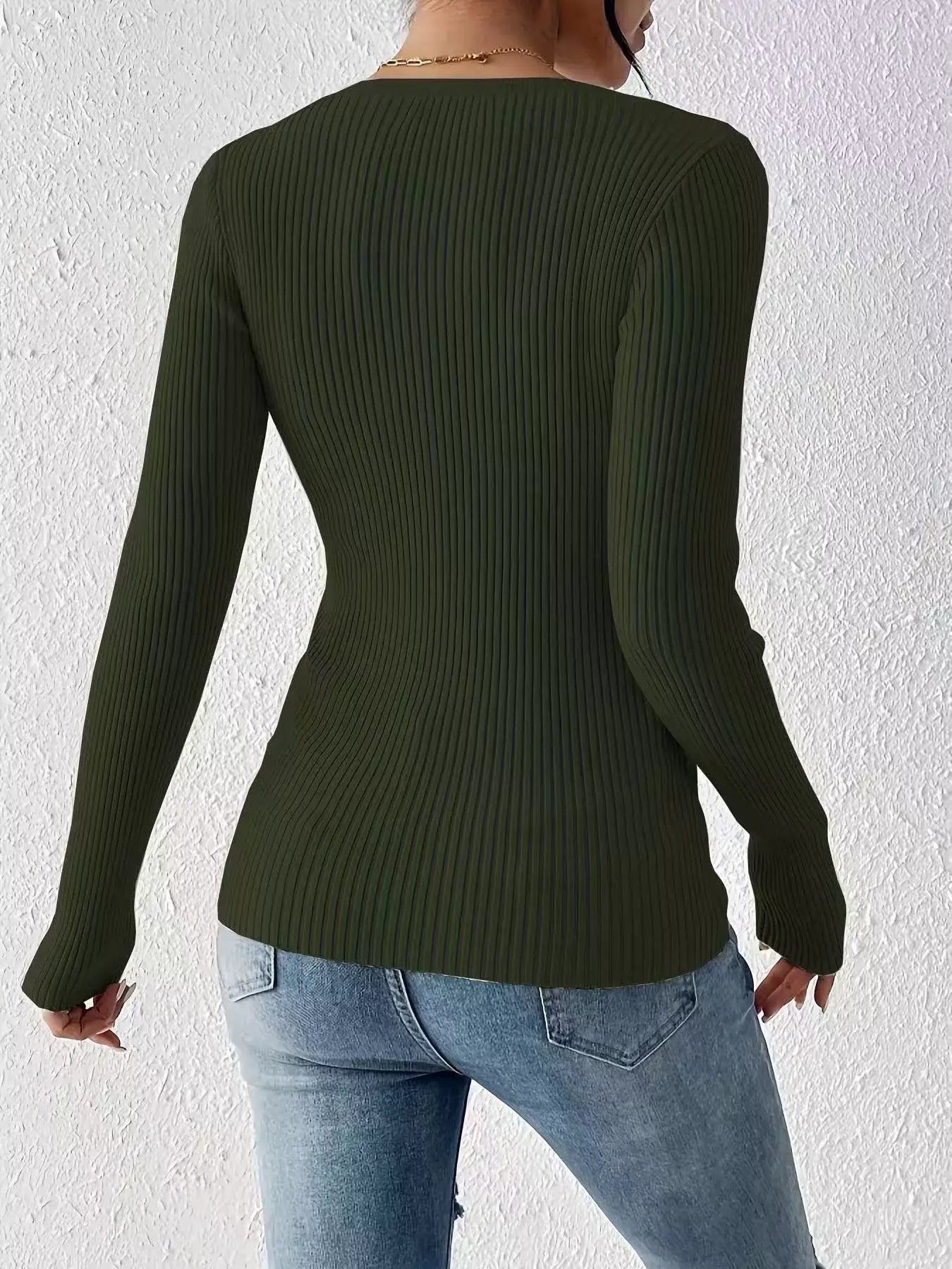 Ribbed Knit Button Front Knit Top - Trendsi - Flyclothing LLC