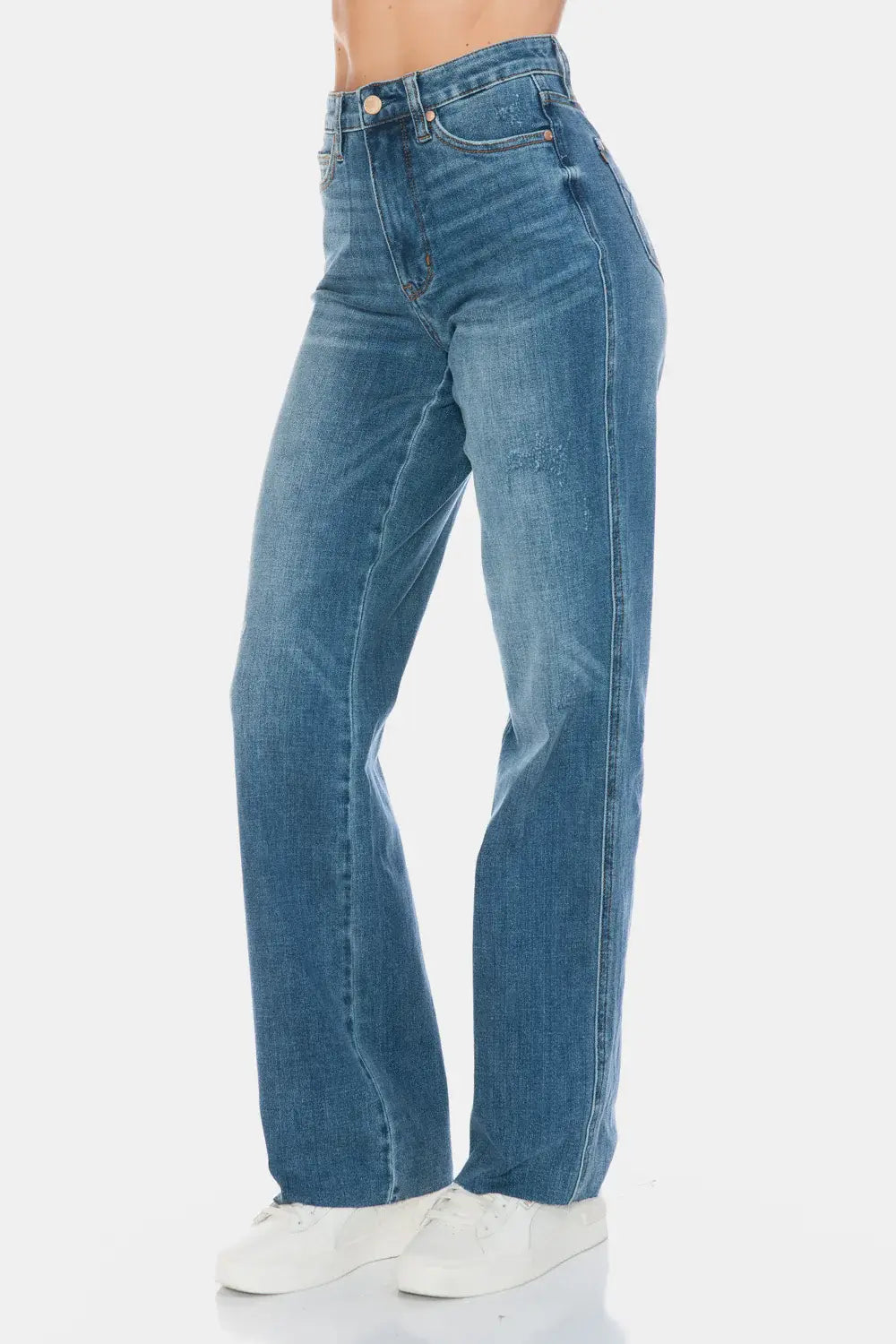 Judy Blue Full Size Tummy Control Cut Raw Hem Straight Jeans - Trendsi - Flyclothing LLC