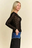 Davi & Dani Bow Mesh Round Neck Long Sleeve Top - Trendsi